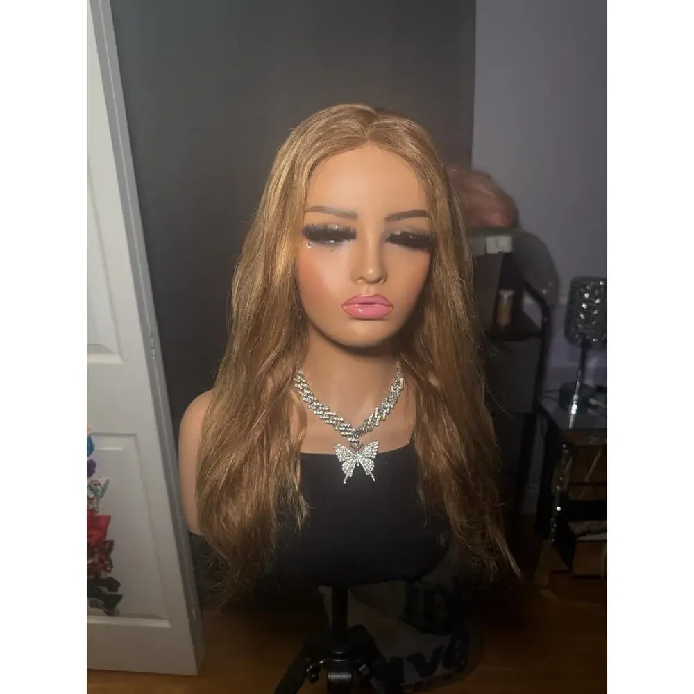 Human Hair 4x4 Lace Closure Wig – Brown with Blonde Highlights